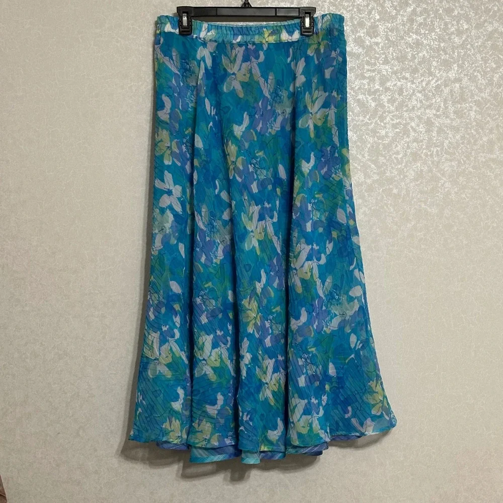 Graff Reversible Floral & Striped Maxi Skirt Vintage Blue Teal Purple Boho XL